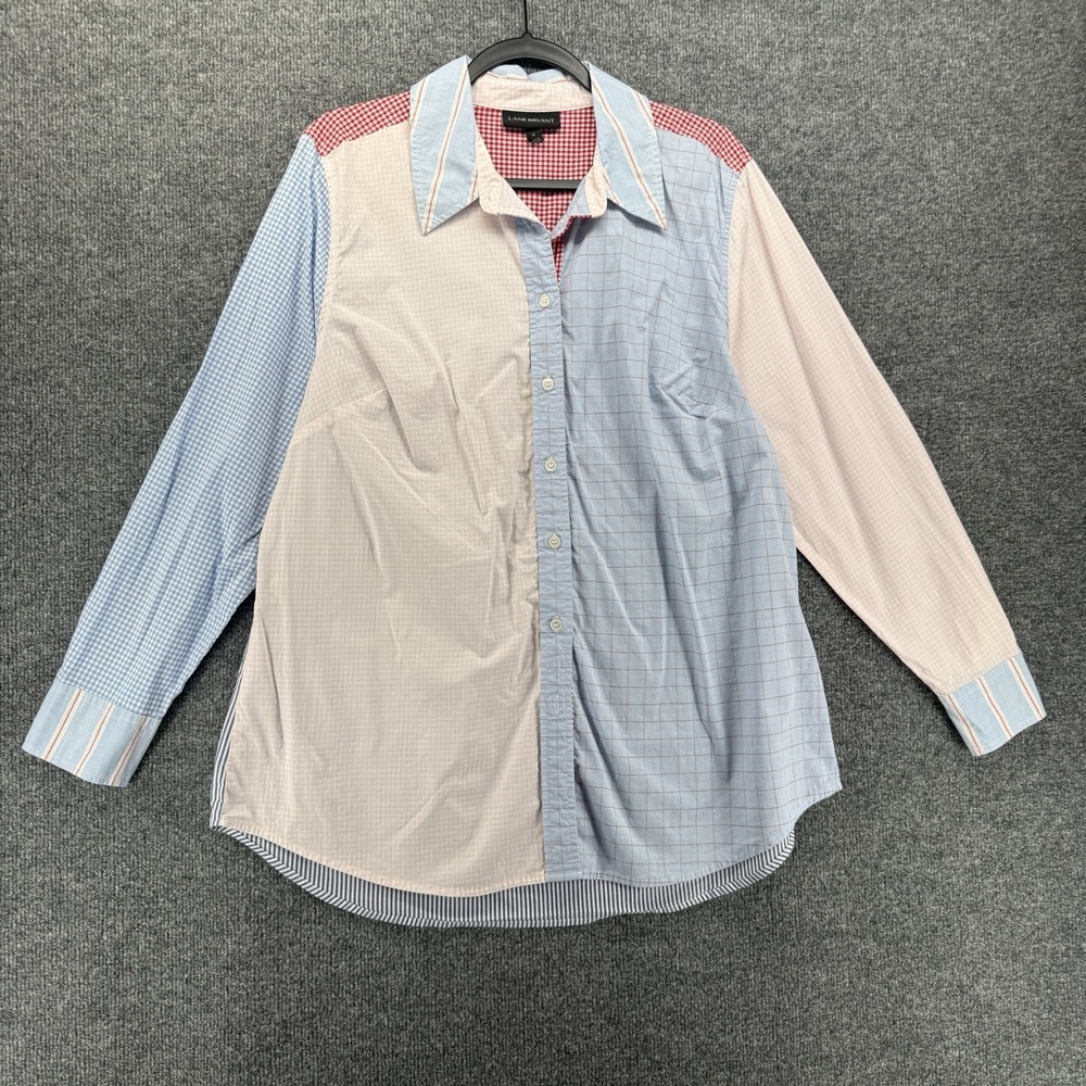 Lane Bryant Blouse Top Womens 16 Patchwork Button Up Pastel Classy Quiet Luxury